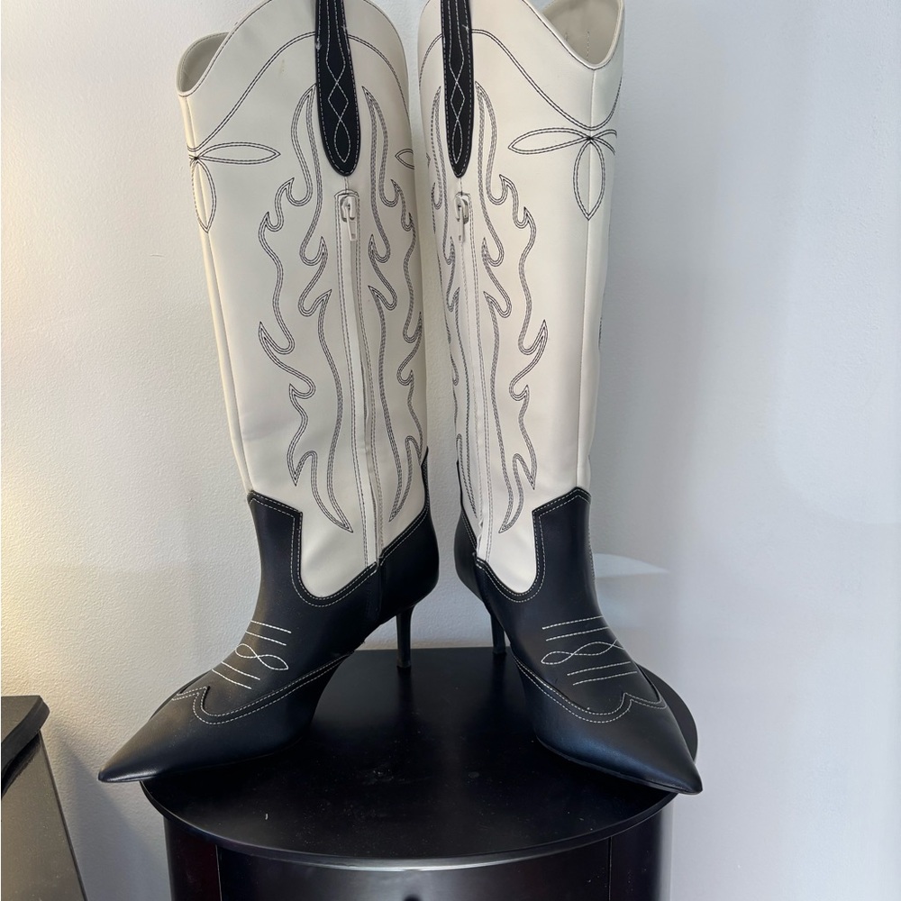 INC International Concepts Hayleigh Black and White Heeled Boots